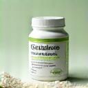 L-Glutamine powder container with a measuring scoop.